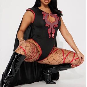 Black and Red Dragon Bodysuit with Cape